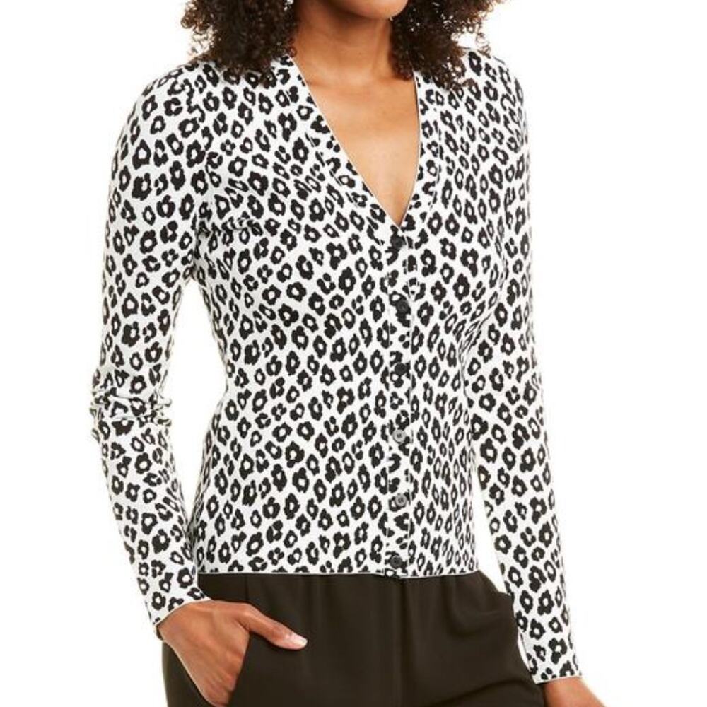 Theory Leopard Print V-Neck‎ Cardigan Size S $385